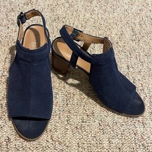 Franco Sarto Blue Open Toe Block Heel Size 10